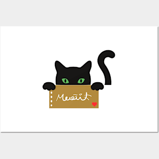 meow black cute cat. Posters and Art